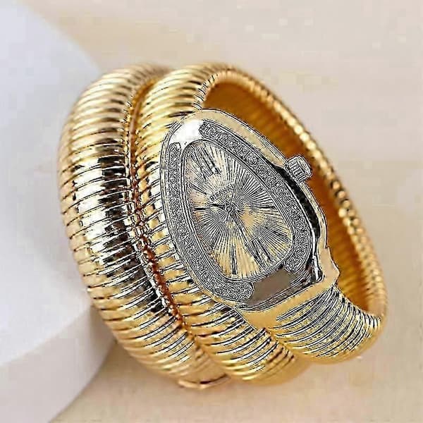 [LCS]Kvinnor Orm Armband Klocka Ormliknande Bling Diamant Kvarts Klockor-Bra Gold White