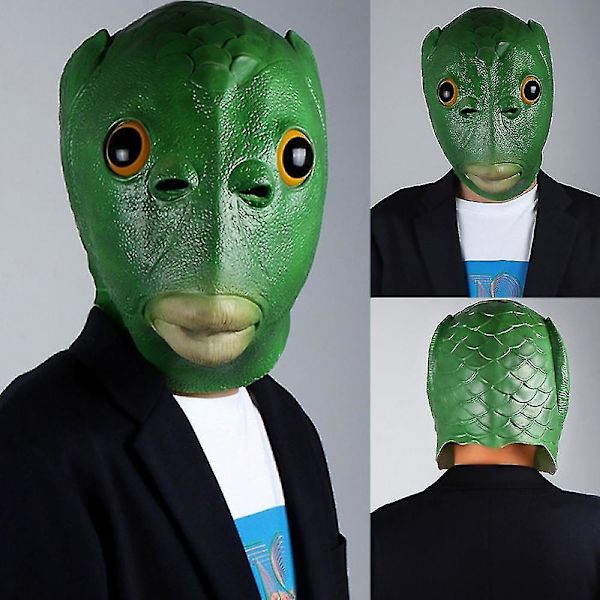 Vihreä Kala Pää Eläin Lateksi Päähine Naamio Karvaiset Käsineet Halloween Joulu Cosplay Puku