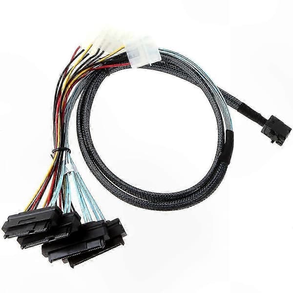 4-Port Mini SAS SFF-8643 til 29-Pin SFF-8482-kabel med SATA-strøm, 1M lengde