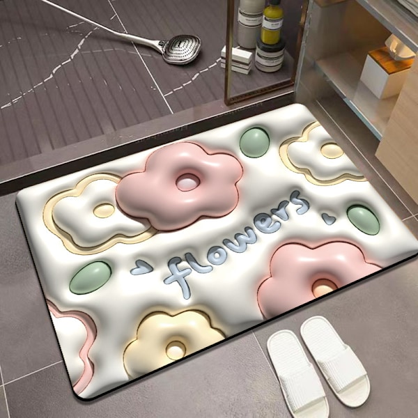 3D Illusjon Blomster Diatom Mud 40X60cm Gummimatte Barnegave, Jentegave, Romdekorasjon, Husdekorasjon, Baderomsmatte (Blomst A) Style01 40*60cm Style01