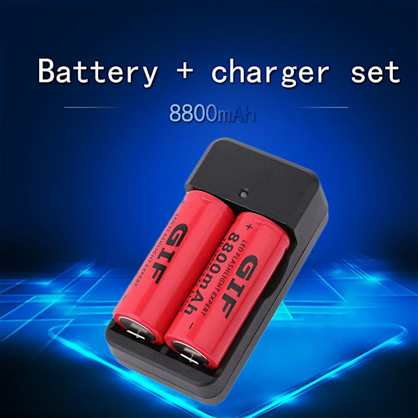 2 stk. 26650 3.7v 8800mah Genopladeligt Li-ion Batteri + Oplader Fo