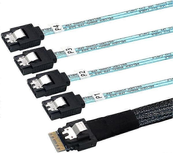 [LCS] Slimline SAS SFF-8654 4i til 4-ports SATA højhastighedsserverkabel 0,5 m sort