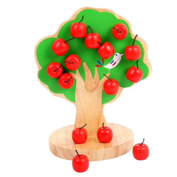 Montessori Trä Baby Äppelträd Magnetisk Interaktiv Spelleksak Pedagogiska matematikleksaker