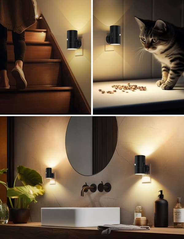 [LCS] Night Light, Light Sensor for Energy Saving, Soft Warm White Light (3000K), Easy Plug-in, Set of 2, For All Rooms Black BLACK