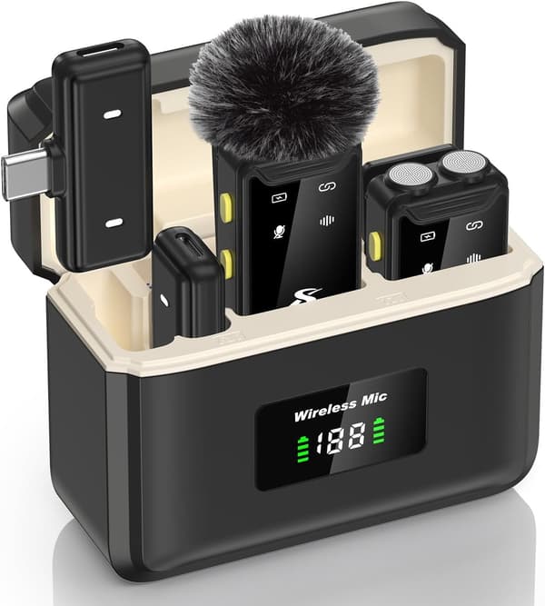 [LCS] 2025 års senaste modell trådlös mikrofon för iPhone, iPad, Android (Lightning/USB C), dubbla mikrofoner 20 timmars batteritid, minimikrofon, Cor