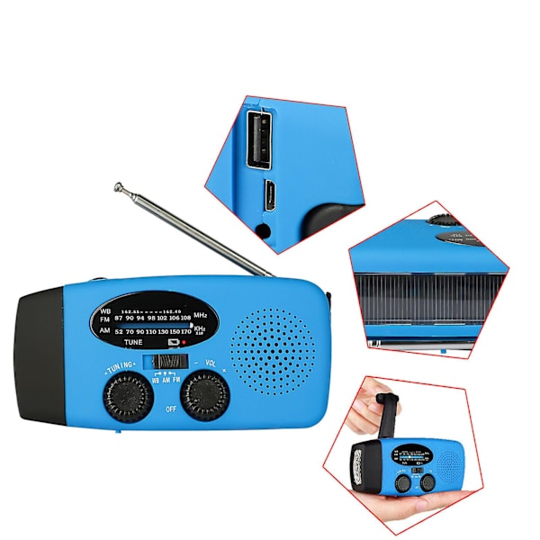 Solcellsdriven Nödradioväderradio AM/FM Ficklampa Power Charger