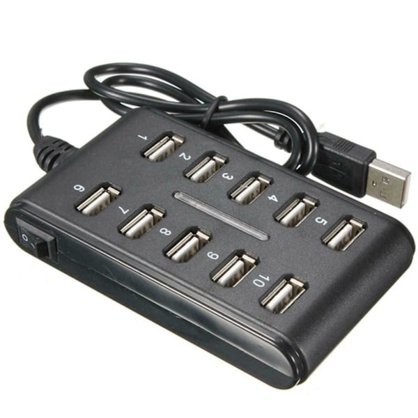 10 Port Hub USB 2.0 Höghastighetsadapter Förlängningskabel Plug and Play PC Laptop