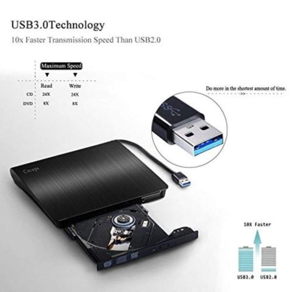 COCOPA - Ekstern USB 3.0 CD / DVD-brænderdrev - Sort