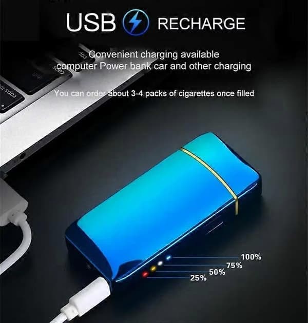 [LCS]Elektrisk Vindtæt Metaltænder Dobbeltbue Plasma Flameless Genopladelig USB Lighter LED Strømdisplay Berøringssensor Lighter Smooth sailing Black