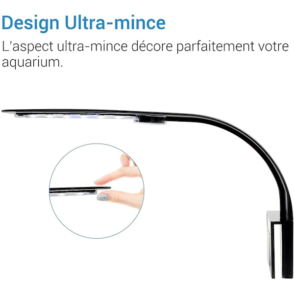 Ultra-slank LED-lampe til små akvarier, Mini akvarieklemmelampe, 10w (sort)
