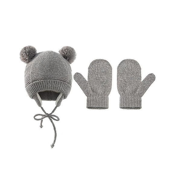 Vinter Polar Fleece Myk Varm Lue og Hanskesett for Barn gray