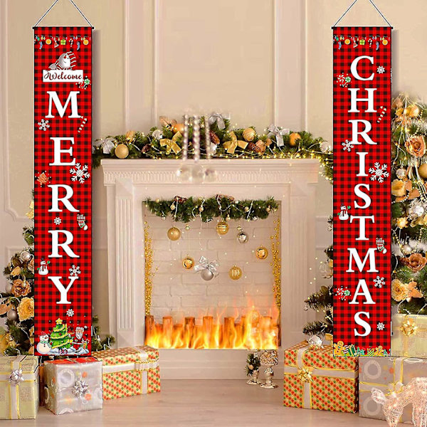 God Jul Banner Jule Verandaskilt Rød Buffalo Rutete Julepynt Hengende Dør Bannere