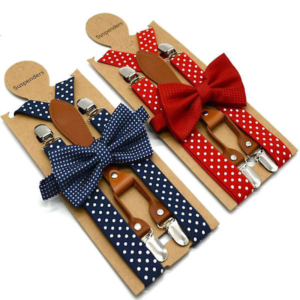 Herr Dam Prickig Slips Hängslen 4 Clips Läder Suspensório Hängslen Navy Blue