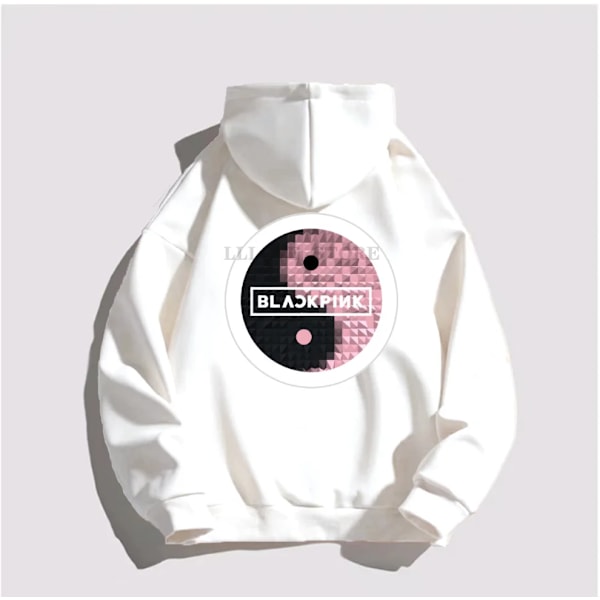 Svart PINK Hoodie Herr Dam Bomull Sweatshirt Tryck Tai Chi Tide Märke Hooded Blomma Korea Streetwear Fleece Lediga Lösa Kläder 7 M 7