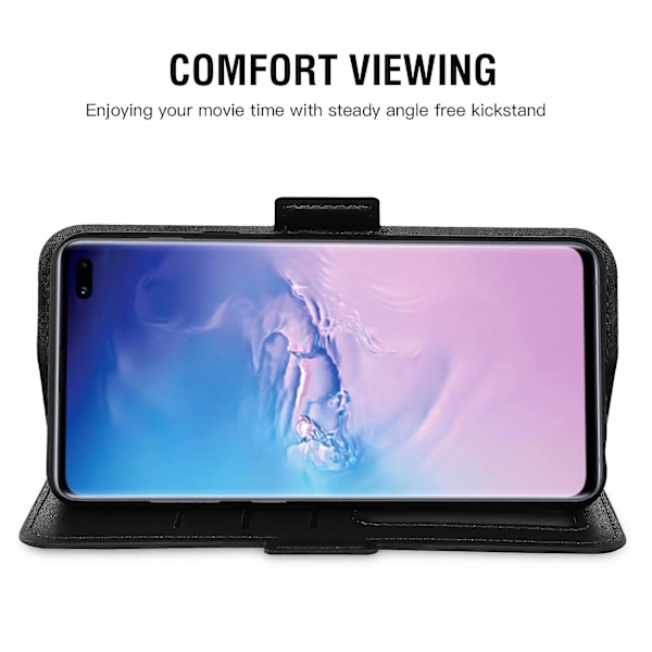 Mobilskal i Läder, med Magnetlås, Ställfunktion och Kortfack, kompatibelt med Samsung Note10 Plus Smartphone