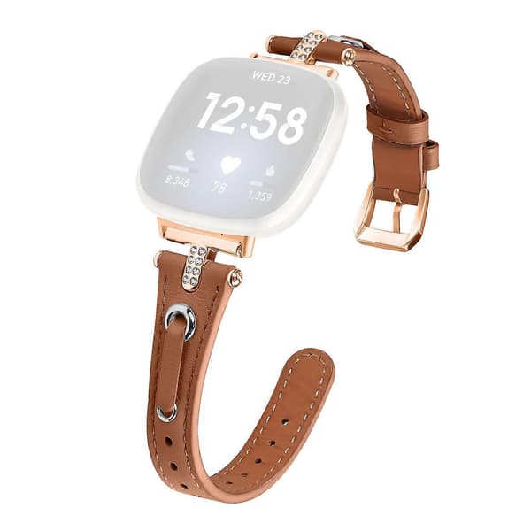 [LCS] Type B Ægte koskindslæderrem kompatibel med Fitbit Versa 4/Sense 2 ur (rosaguldspænde) Style E