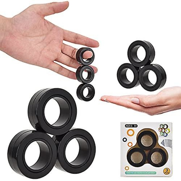 Magnetisk fingerring, Magnetisk ring Fidget Spinner Toy, Uppgraderad Hand Spinner för stress relief black