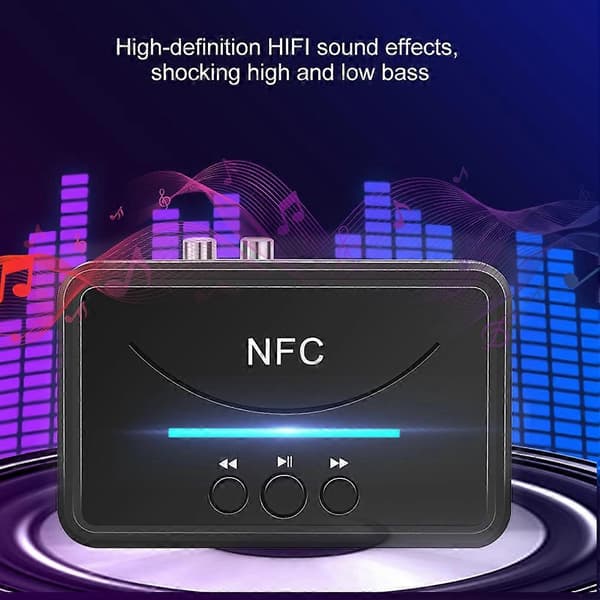 Bluetooth 5.0-mottaker med NFC 3,5 mm jack 2RCA USB HiFi stereolydadaptermottaker for PC bilhøyttalerforsterker