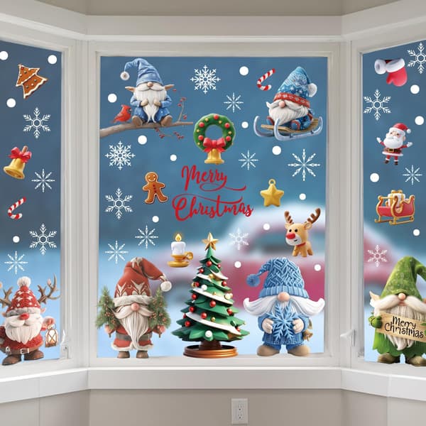 [LCS]Christmas Window Decals, 9 Sheets, 95 Pieces, Christmas Window Decorations, Double-Sided, PVC, Static Clings