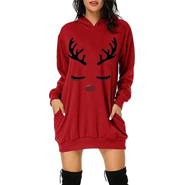 Julstil Sweatshirts Klänning Ficka Huvtröjor Dam Toppar Pullover Tecknad Roliga Sweatshirts För Dam Casual Pullover Höst L