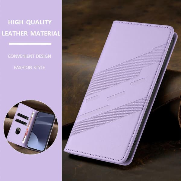 Etui til iPhone 15, blødt PU-læder Folio Flip Kickstand Stødsikkert telefonetui - Mørkegrøn Light Purple