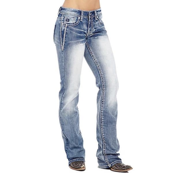 Amerikansk flag stretch vaskede bootcut jeans med høj talje vintage bukser til kvinder Light Blue S