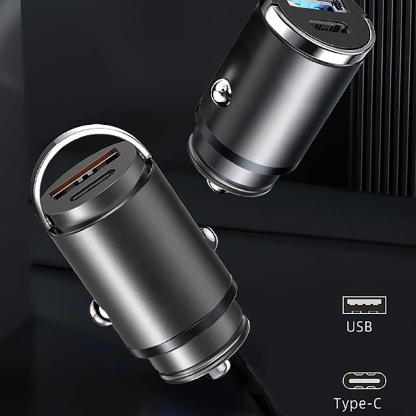 100W Bil USB-oplader Super Charge USB-A USB-C Sort