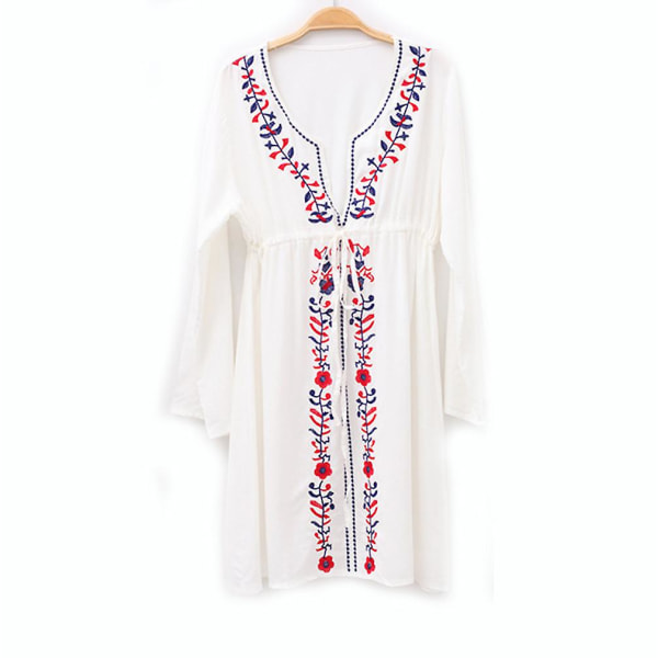 Sommar Strandkläder Kaftan Broderi V-ringning Solskydd Baddräkt Bikini