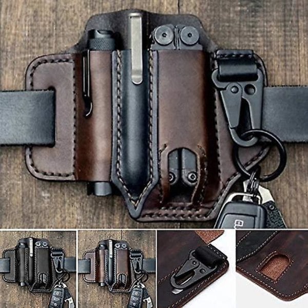 Med nyckelhållare multi, läder bälteshälla midja multi tool hölster, edc multi tool bälteshölster för träning, camping, klättring, fiske, resor