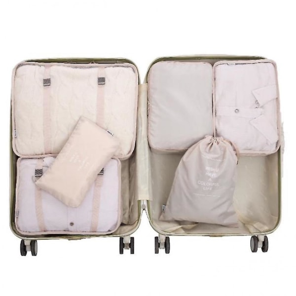 Resepackningskuber 6 st set, bagagepaketeringsorganisatorer (beige