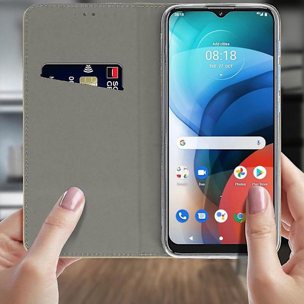 Kotelo, yhteensopiva Motorola Moto E7i Power -puhelimen kanssa, folio, korttipidike, kultainen (kulta)
