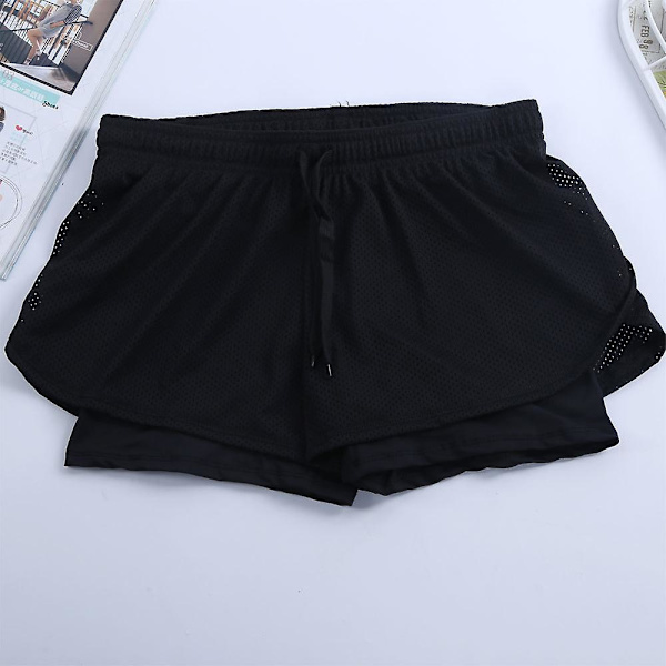 Dame Sport Fitness Yoga Shorts 2 I 1 Hurtigtørkende Atletisk Løping Jogging Elastisk Midje Shorts M