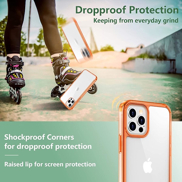 Kirkas suojakuori yhteensopiva iPhone 12 -kuoren/yhteensopiva iPhone 12 Pro -kuoren kanssa Orange