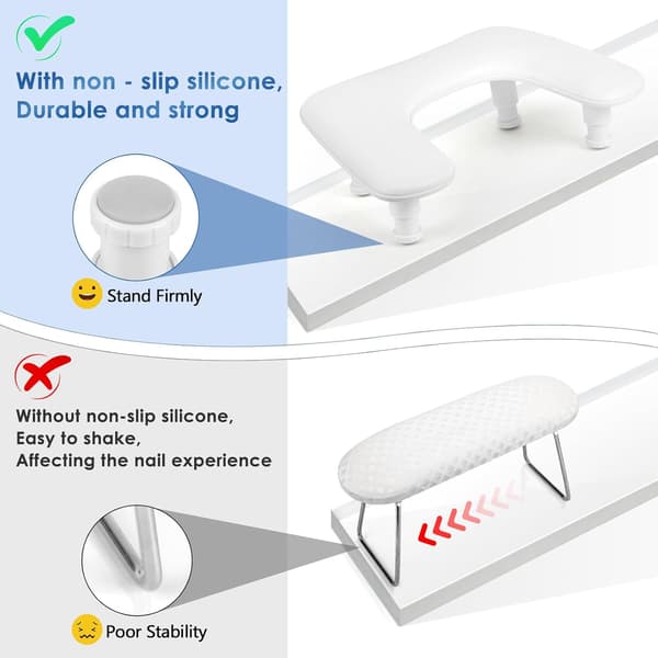 [LCS] Nail Tech Armrest, Nail Art Technician, U-shaped Adjustable Nail Art Armrest - White PU Leather Hand Rest, Adjustable Tilt.