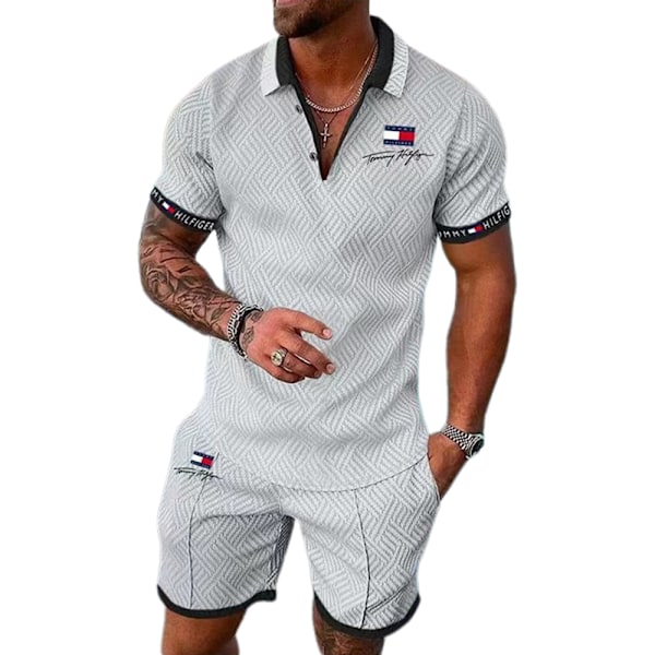 Herre Casual Sett Sportsklær Gym Fitness Sett Mote Sommer Kort Ermet T-skjorte Shorts Sett Mann Sportsklær Treningsdress Hvit S White