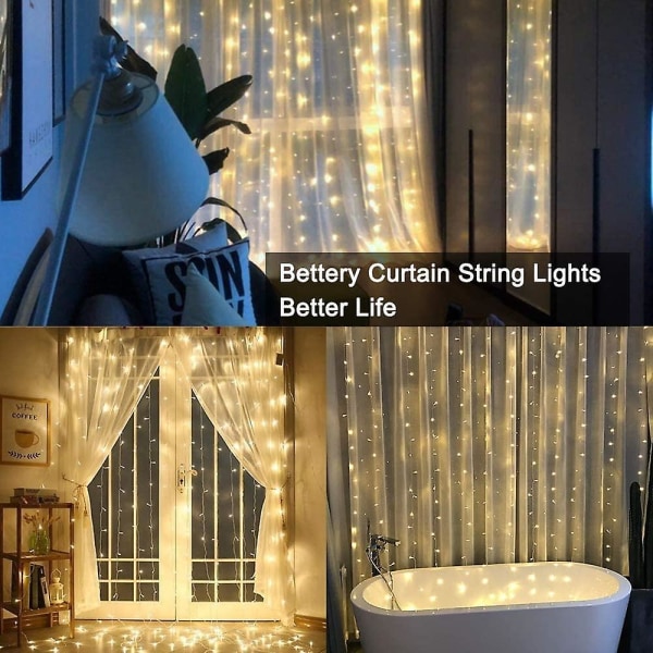 Gardinlampa Power , 3m X 3m 300 Led Christmas Fairy String Lights med 8 lägen Fjärrkontroll inomhus och utomhus julpaviljong fönster ons