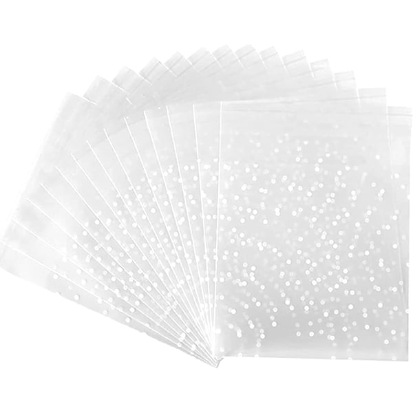 200 stk. klare cellofanposer, kageposer med hvide prikker, emballageposer, små slikposer i plastik til bageri, kage, slik, gave