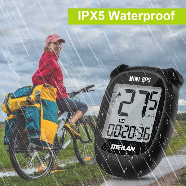 M3 Mini GPS Cykeldator, Trådlös Cykel Odometer och Hastighetsmätare IPX5 Vattentät Cykeldator med LCD-skärm Svart