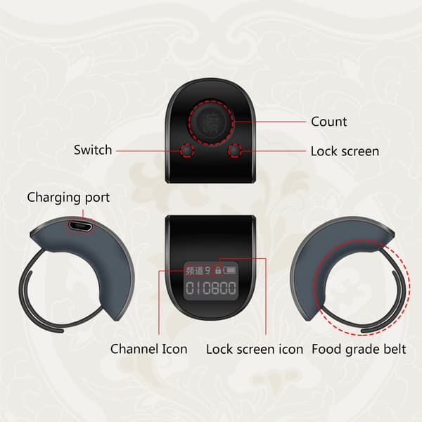 Mini Digital LCD Elektronisk Fingerring Håndteller 9 Sifre - WELLNGS Black