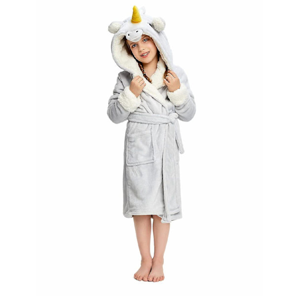 Reedca Piger Enhjørning Morgenkåbe Blød Hætte Badekåbe Nattøj Loungewear Gaver Til Piger Småbørn Børn Sherpa Grå Enhjørning 3-4 Years