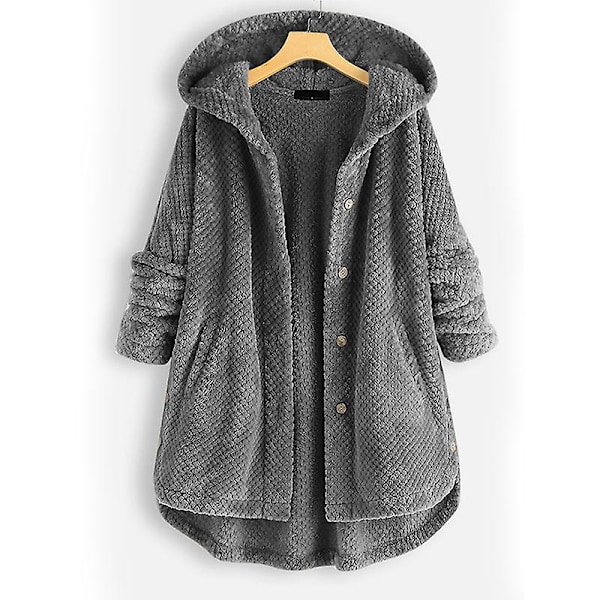 Dame Åben Front Hættetrøjer Langærmet Fleece Cardigans Moderigtigt Løst Varmt Overtøj Til Vinter Ny Gray 2XL