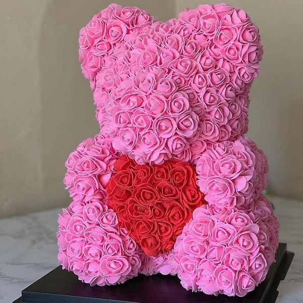 Het alla hjärtans dag present 40 cm konstgjord roshjärta Nalle handgjord för kvinnor bröllopsdagspresent Pink Red H