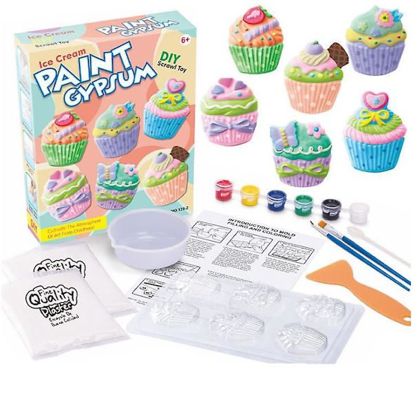 Mini Gipsfigur Målningsset för Barn Kreativt DIY Flerfärgs Graffiti Set cake