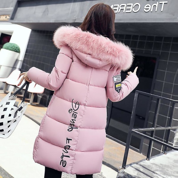 Pufferjacka för kvinnor Lång vinterjacka Normal Fit Warm Basic Casual Jacka Pink XL