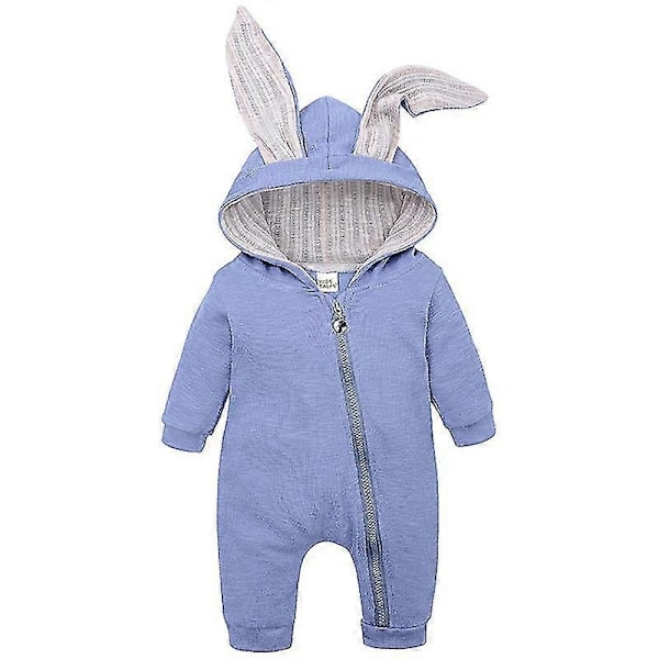 Nyfödd Baby Sparkdräkt Kanin Dragkedja Jumpsuit Påskhare Pyjamas Spädbarn Sovkläder-WELLNGS Blå 12-18 Months Blue
