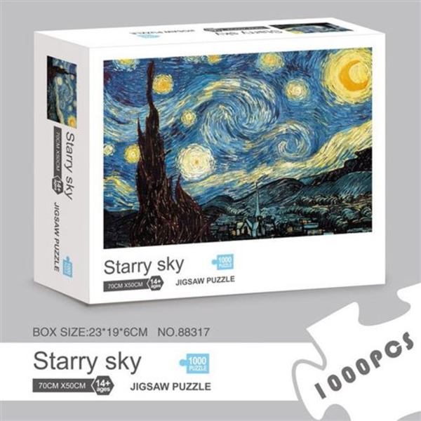 Van Gogh Stjärnhimmel Pussel 1000 Bitar Vuxenpussel Intressant - Blå