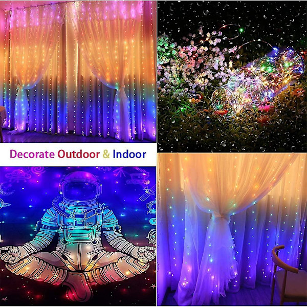 Vanntett USB Gardin Lyslenke med Fjernkontroll 8 Moduser LED Blinkende Lys Julefest Bryllup Halloween Dekor Multicolor