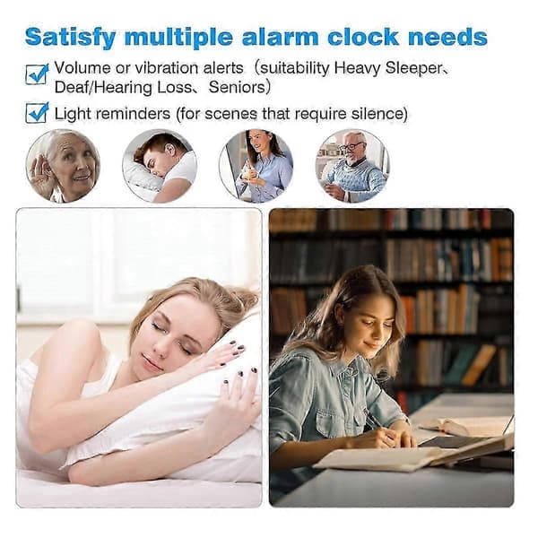 Hög Larmklocka för Tunga Sovare, Dubbel Sängskakare med 6,5-tums LED-Display & Vibrator As Shown