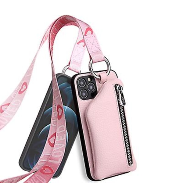Phone case i läder med myntväska för iphone 12/12 pro max/iphone 11 pink