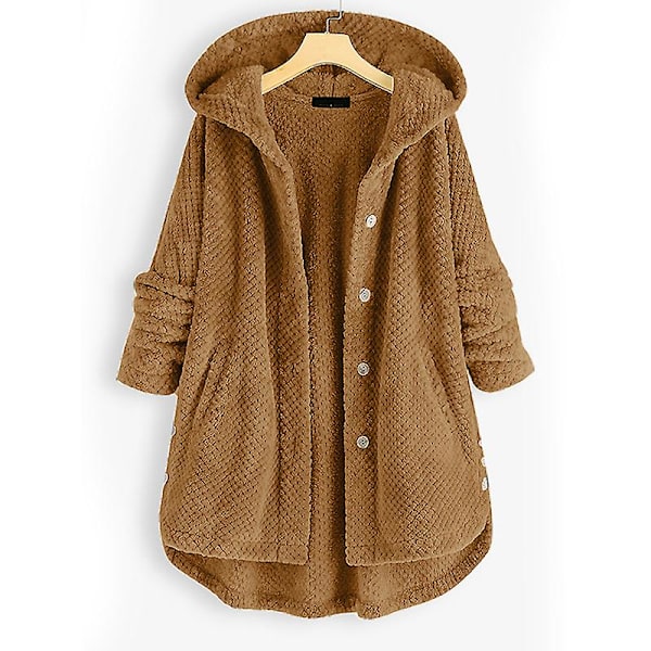 Dame Åben Front Hættetrøjer Langærmet Fleece Cardigans Moderigtigt Løst Varmt Overtøj Til Vinter Ny Brown 4XL